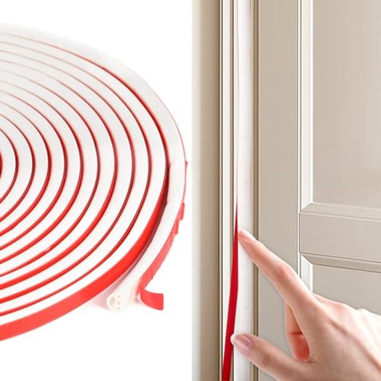 HELPMATE Zelfklevende afdichtingstape voor ramen en deuren, raamafdichting voor het isoleren van openingen van 2 tot 3,5 mm breedte, 9 x 4 mm afdichtingstape (E-profiel, 6 m, wit