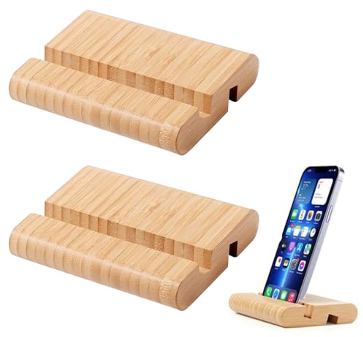 Bamboestandaard voor tablet en telefoon - 2 stuks, multifunctionele bureaustandaard