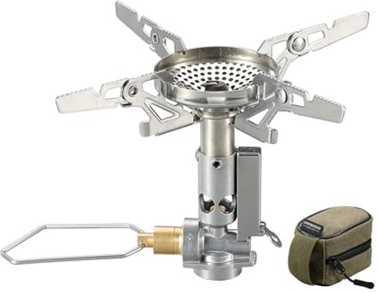 Campingmoon XD-2F Draagbaar camping-gasfornuis, ultralicht, voor backpacken, met 4 inklapbare steunen, outdoor wandeluitrusting, met ontsteker