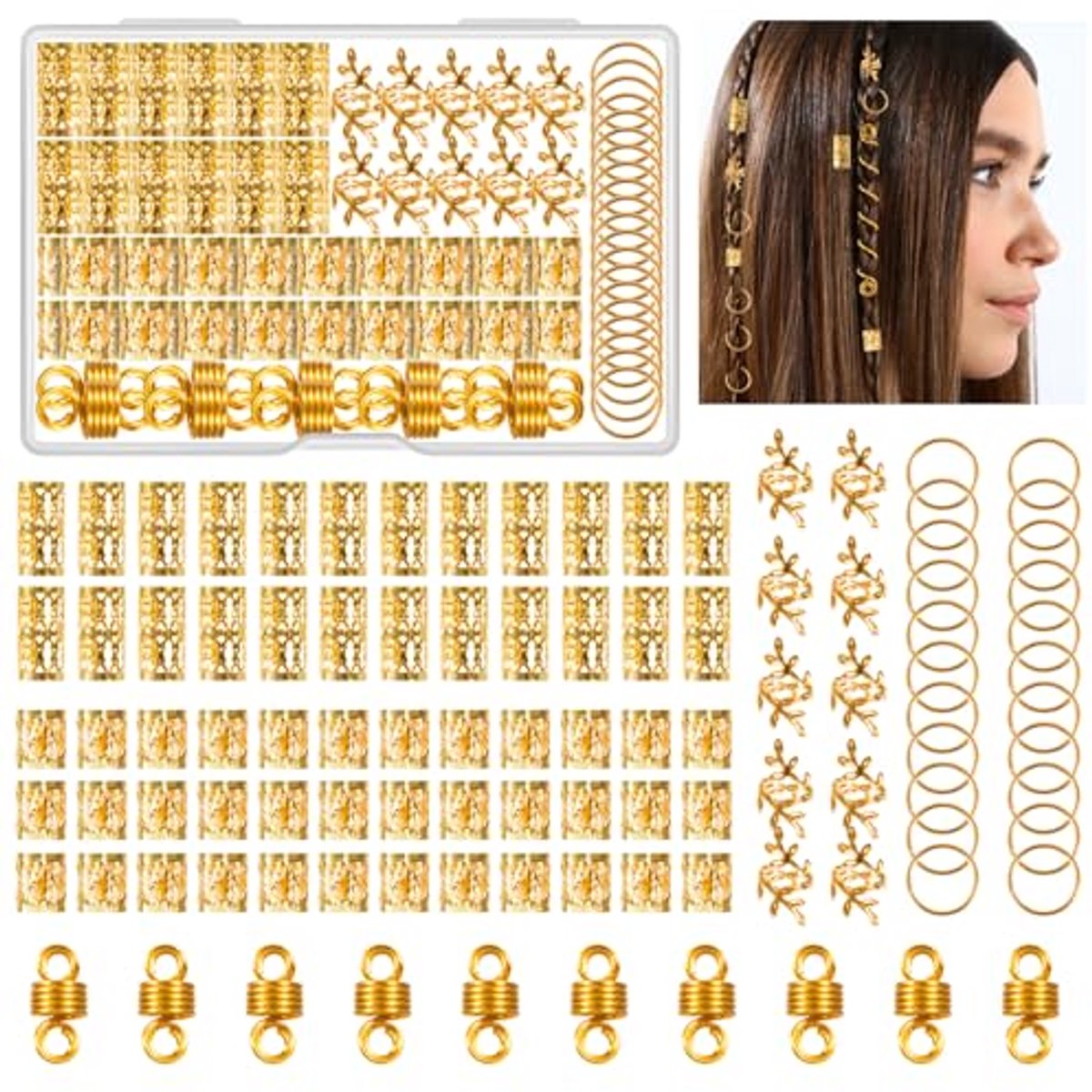 Metalen haarsieraden voor vlechten en dreadlocks, 100 stuks, golden haaraccessoires