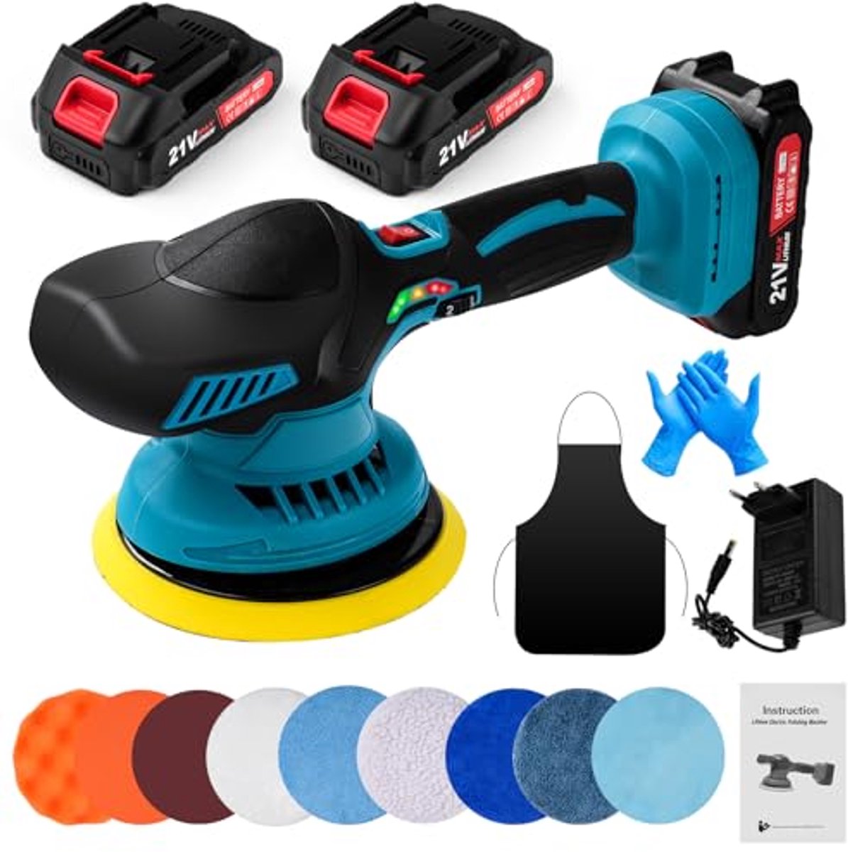 Draadloze Polijstmachine 15 cm met Accu en Opzetstukken - 6 Variabele Snelheden voor Auto