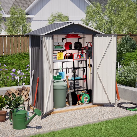 Winkelhuis, Tuinhuis, Gereedschapsschuur Met Ventilatieraam, Pent Dak Buiten Metaal Grijs 134 X 104 X 204 Cm