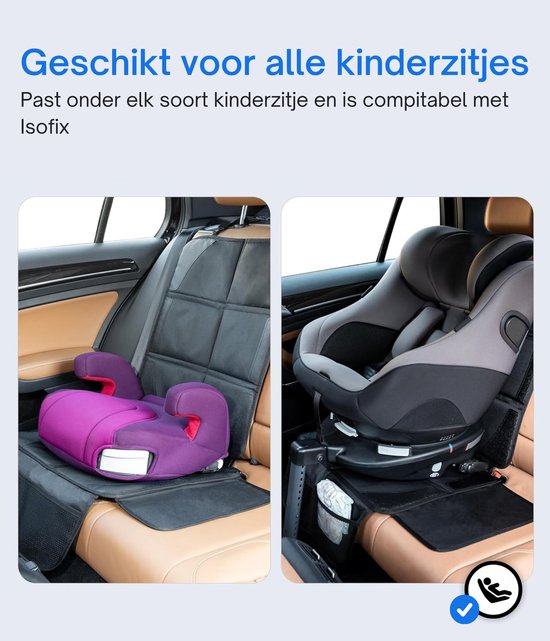 NOVOB® Autostoel Beschermer - Organizer voor Kinderen - Inclusief 2 Auto Onderzetters - Antislip Hoes - Isofix Geschikt - Met Zijflappen en Opbergvakken - Zwart van NOVOB — afbeelding 2