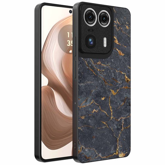 Convient pour Motorola Edge 50 Ultra Étui téléphone avec Gris Or Marbre Impression - TPU Backcover Case Grey Gold Marble Design - Zwart - Smartphonica convient pour Motorola Edge 50 Ultra