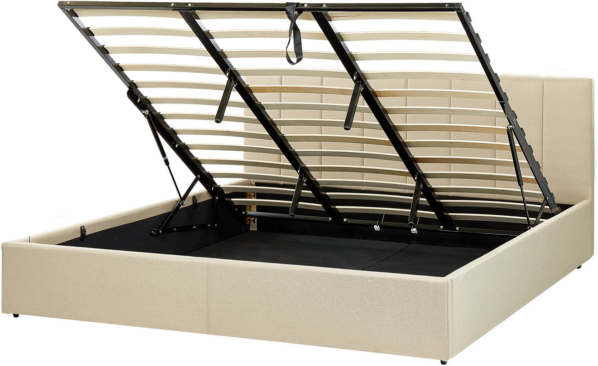 Beliani DREUX - Bed met opbergruimte - Beige - 180 x 200 cm - Polyester