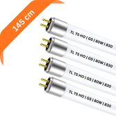 4x T5 TL buizen 145 cm – 830 Warm Wit 3000K – 80W – G5 fitting – 6160 lumen – Ø 1.6 cm