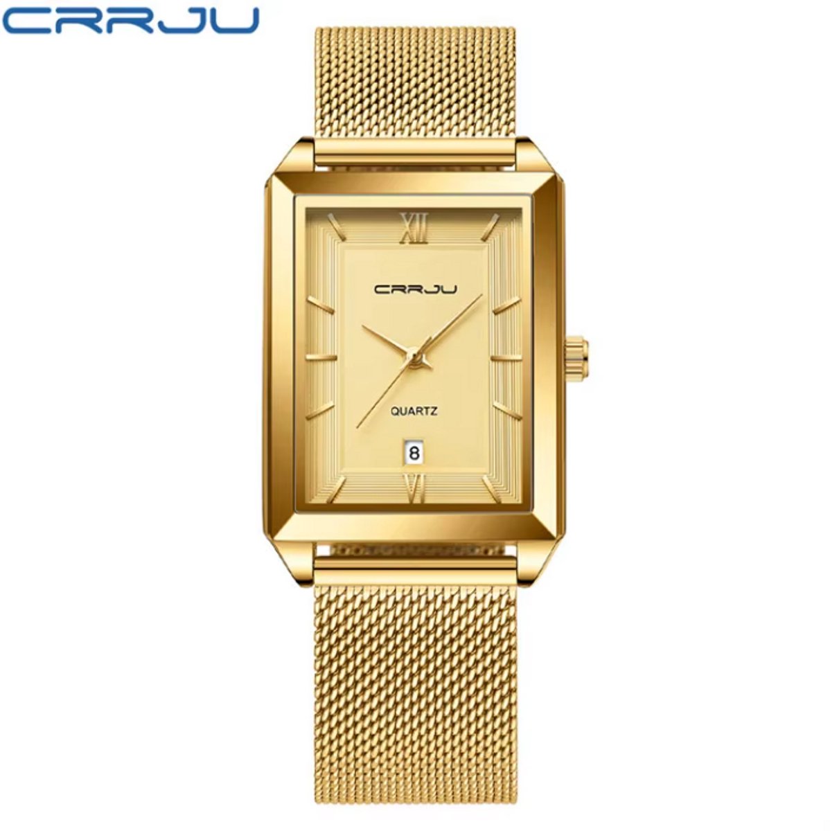 CRRJU Horloge 2197 - Goudkleurig - Heren - Quartz - 40 mm - Vierkante Kast - Roestvrijstalen Band - Chronograaf - Waterbestendig - Luxe Elegant