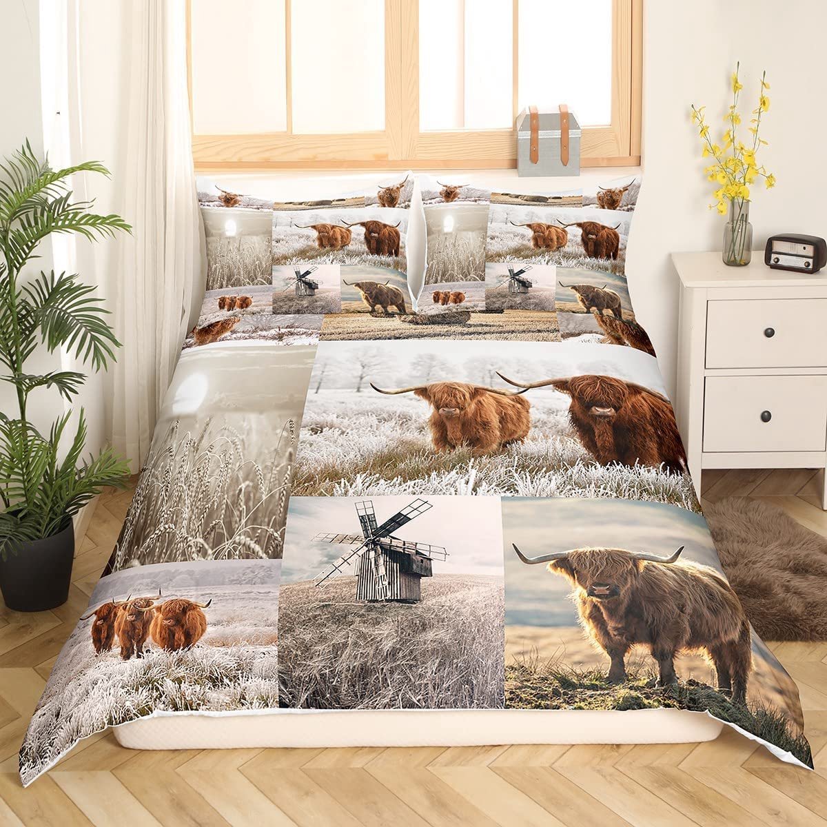 Azomor® Stijlvolle en ademende dekbedovertrekset met hooglandkoeienprint voor elke slaapkamer