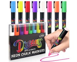 Ensemble Premium Neon Chalk Markers de 8 - Marqueurs de Fenêtre Lavables avec Stylos Réversibles