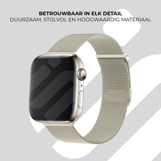 Strap-it Luxe Milanese band- Geschikt voor Apple Watch bandje - Series 1/2/3/4/5/6/7/8/9/10/11/SE/SE2/SE3 - Sterrenlicht / Starlight - RVS metalen bandje met magneet - Milanees iWatch bandje voor maat: 38 / 40 / 41 / 42mm