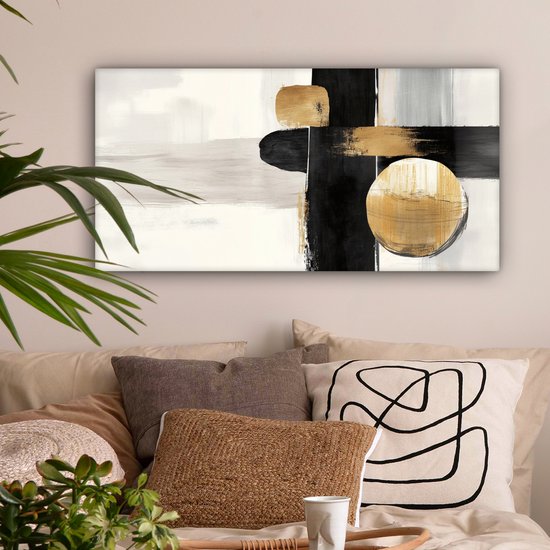 Tableau sur toile 80x40 cm - Décoration murale exclusive Formes - Coups de pinceau - Abstrait - Goud - Décoration murale salon - Décoration chambre à coucher - Accessoires de chambre - Tableaux sur toile