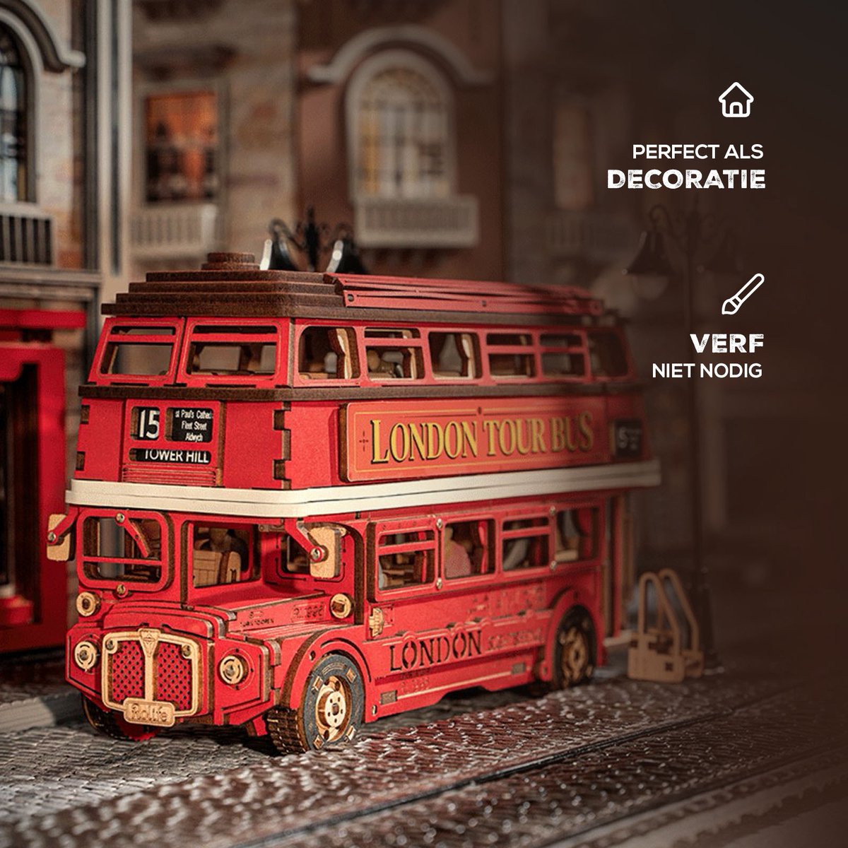 Robotime Rolife London Tour Bus TGM02 - Knutselen - Londen bus - DIY - Houten bouwpakket - Volwassenen - Creatief - Voertuigen — afbeelding 8