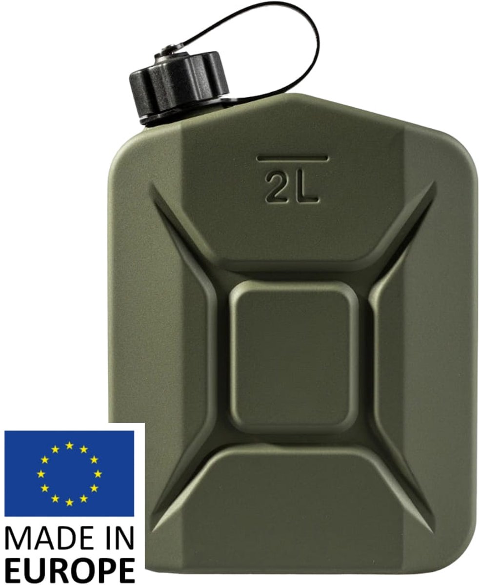 BW® Proper Fuel Canister Metalen Benzineblik - Jerrycan 2 Liter - Olijfgroen Bronsgroen - Gemaakt in Europa