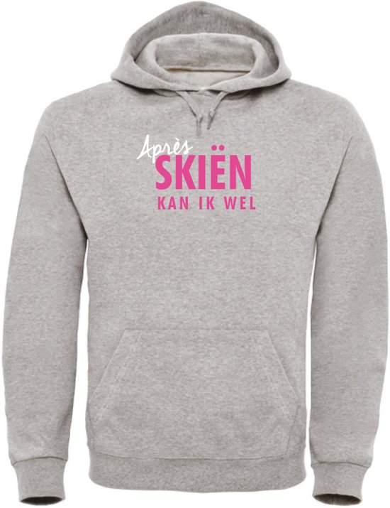 Après skiën kan ik wel wintersport hoodie grijs XL - fluor roze | Foute apres ski outfit | kleding | verkleedkleren | wintersporttruien | wintersport dames en heren | crewneck