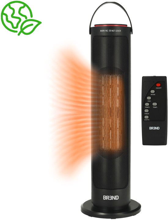 BREND BR-2221 Keramische Elektrische Kachel Ventilator met ECO-modus en Thermostaat 15-35 °C – Verwarming – Oscillatiefunctie – 2000W – Zwart