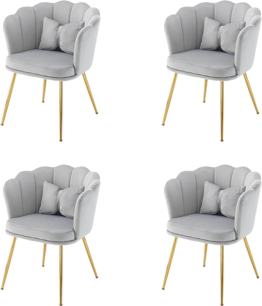 HAUSS SPOLE Eetkamerstoelen - 62x54,5x77 cm - Set Van 4 Armleuningen Bloem Rug - Fluweel - Grijs