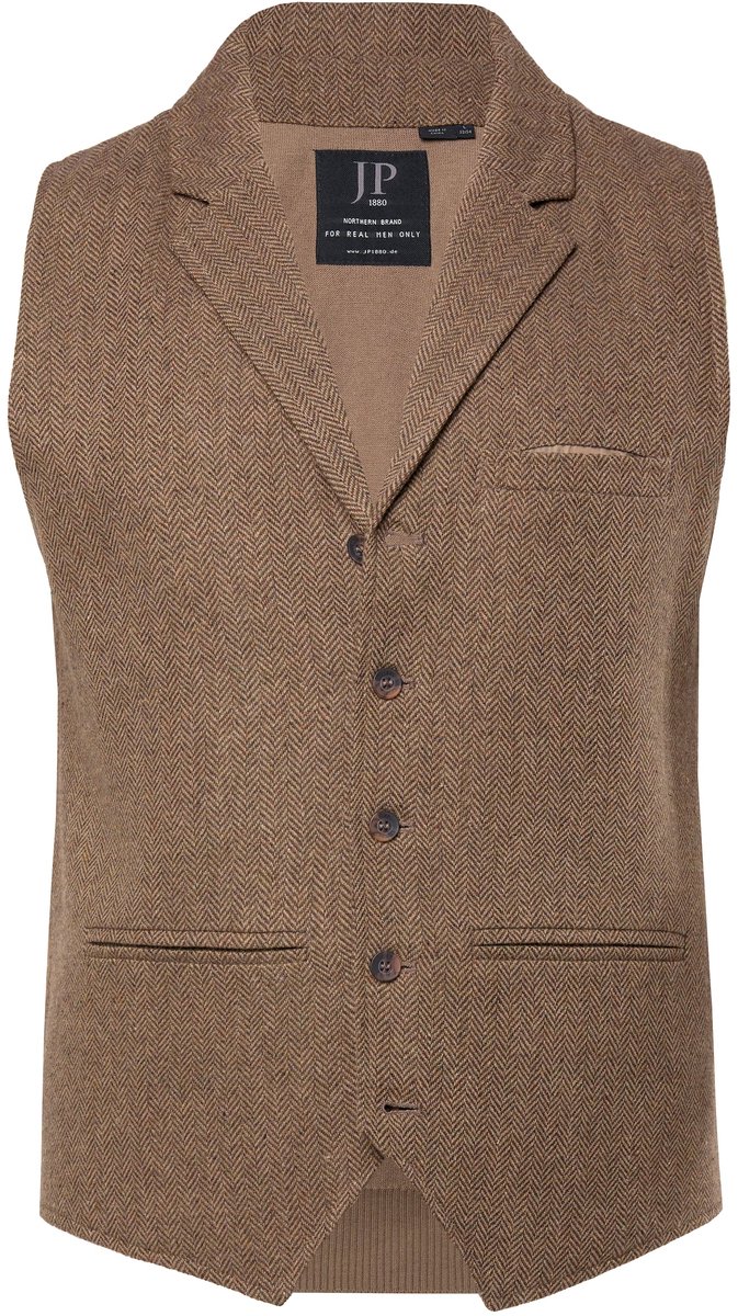 JP 1880 - Heren - Tweed vest tweed FLEXNAMIC® visgraatpatroon gebreid rugpand - Bruingrijs - Maat 6XL
