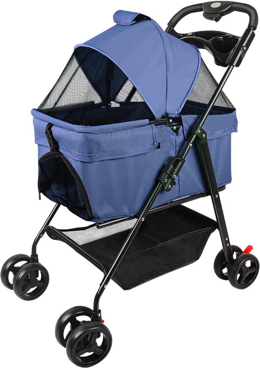 PIPIPOXER Hondenbuggy opvouwbaar hondenkarretje voor honden en katten, afneembare hondenbuggy-Blauw