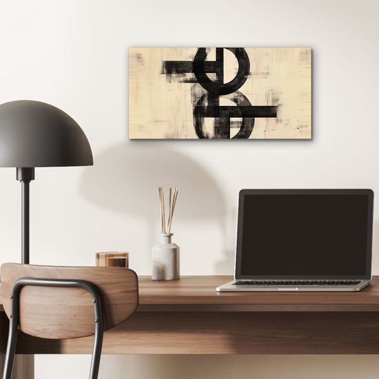 Aluminium schilderij 40x20 cm - Wanddecoratie metaal - Cirkels - Balken - Zwart - Abstract - Metalen muurdecoratie woonkamer - Decoratie industrieel - Foto op dibond - Industriële accessoires slaapkamer