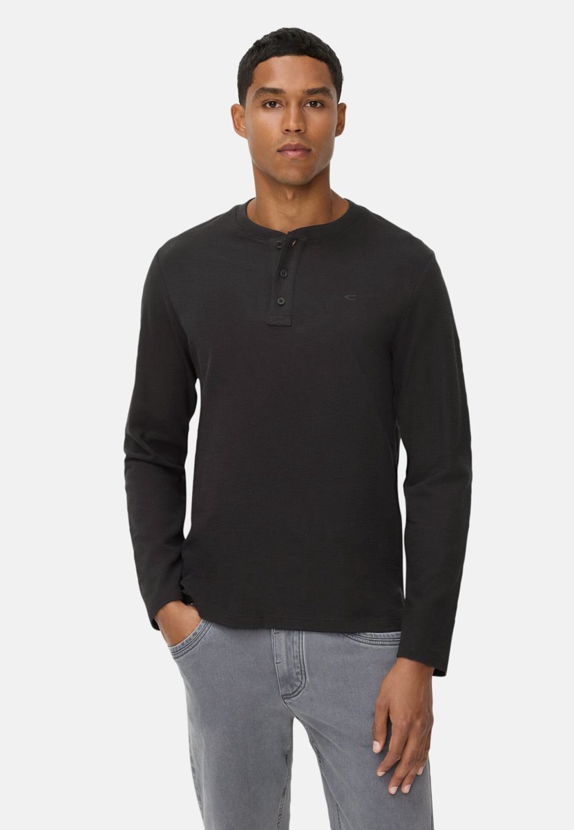 camel active Henleyshirt van puur katoen - Maat menswear-3XL - Zwart