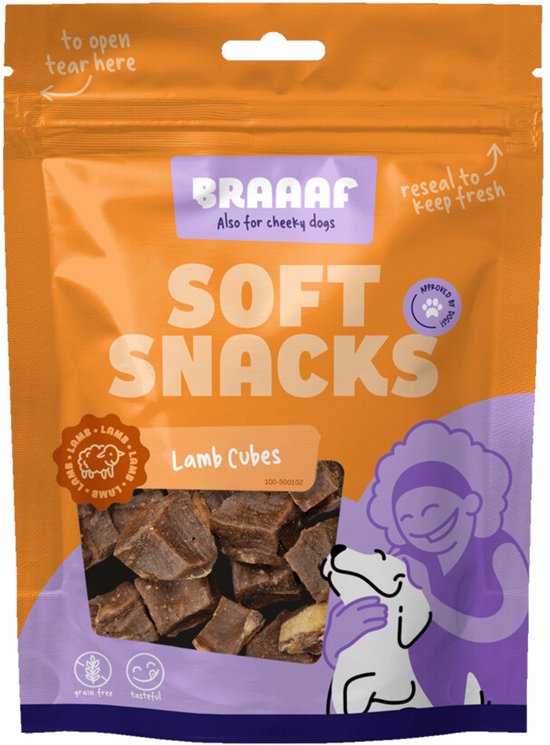 Braaaf Blokjes Hondensnack Lam Steak met Vis - 10 x 85 gr - Voordeelverpakking