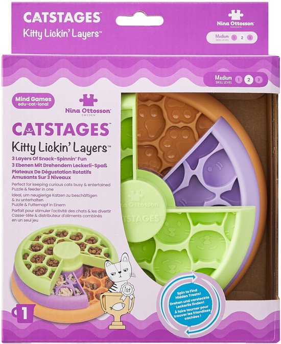 Kitty Lickin'Layers Likmat NINA OTTOSSON - Kattenspel met Schuifjes - 17x17x6 cm, Intelligentespel voor Katten