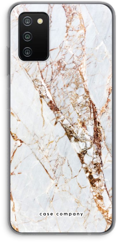 Coque de téléphone avec un imprimé marbre blanc aux veines dorées.