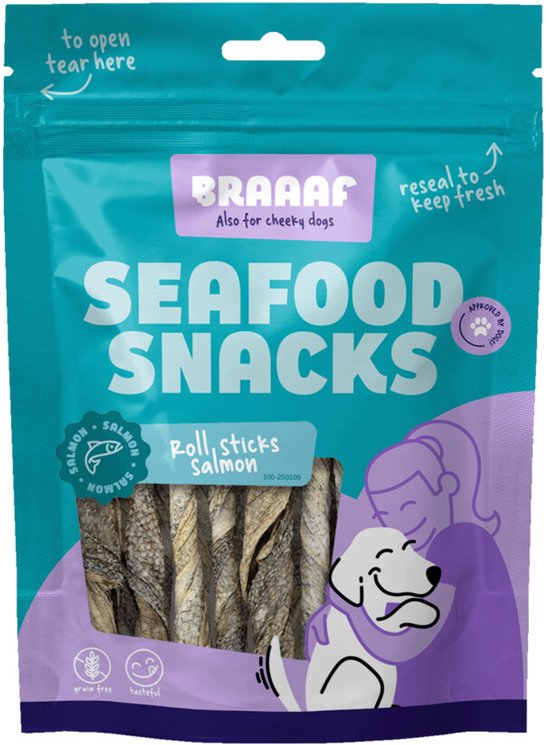 Braaaf Sticks Hondensnack Zalmhuid 12 cm - 70 gr