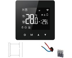 Slimme Wifi Opbouw Thermostaat met tiptoetsen | 3x AAA of USB-C voeding | geschikt voor 2-draads aansluiting | C.V. Installatie | Boiler | Zwart | App