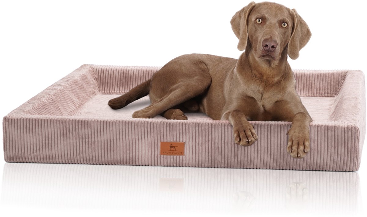 Knuffelwuff orthopedisch hondenbed van ribfluweel met handgeweven uiterlijk Santiago XXL 120 x 100 cm roze
