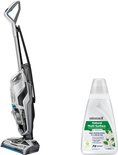 Wit en grijs BISSELL Crosswave C3 Select snoer stofzuiger met dweilfunctie naast een fles reinigingsoplossing.