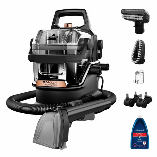 BISSELL SpotClean HydroSteam Pro Draagbare Vlekkenreiniger - Met HydroSteam Technologie - Tapijtreiniger & Stoomreiniger voor Bank, Auto & Matras - Carpet Cleaner Apparaat - Incl. Wieltjes & 2 Borstels - Reinigingsmachine - Zetelreiniger - 3700N