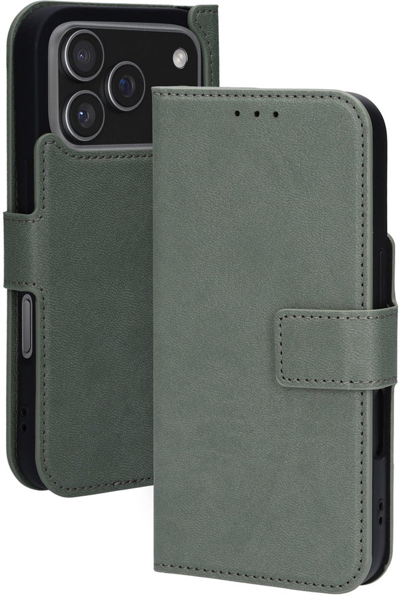 Mobiparts hoesje geschikt voor Apple iPhone 17 Pro Apple iPhone 18 Pro - Wallet/Boekhoesje - Eco Leer - Magneet Sluiting - Opberg vakken - Groen
