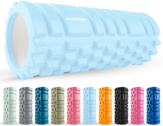 Tunturi Yoga Grid Foam Roller - Massage Roller - Foamroller - Fitness Roller - Licht Blauw- 33cm - Incl. gratis fitness app
