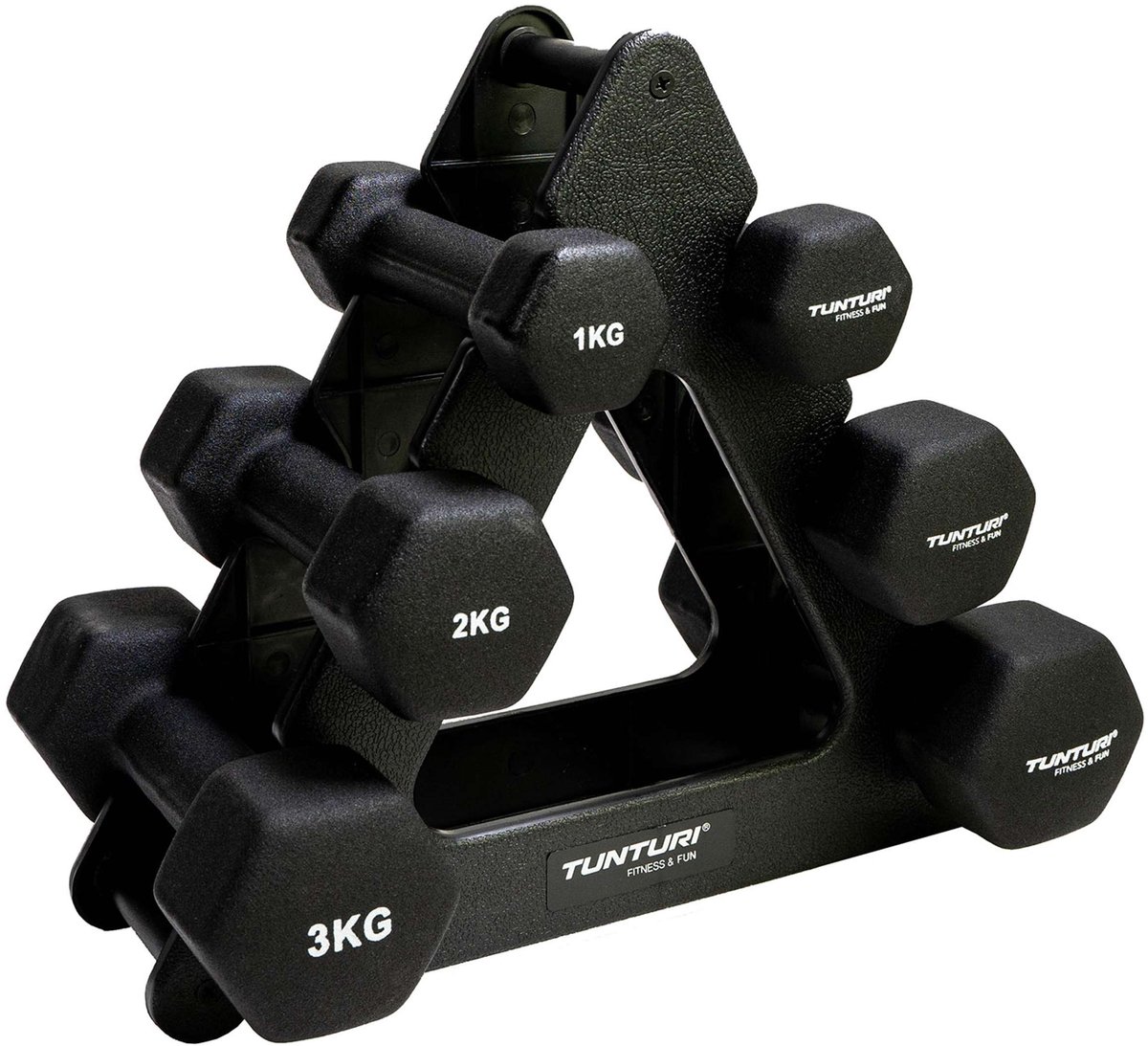 Tunturi Dumbbell set - met dumbbell opbergrek - 3 paar 1 t/m 3kg