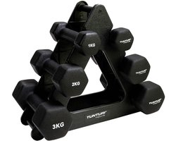 Tunturi Gewichten - Halterset - Dumbbell Set - Neopreen Dummbbells - 1 t/m 3kg - 3 Paar - Incl. gratis fitness app