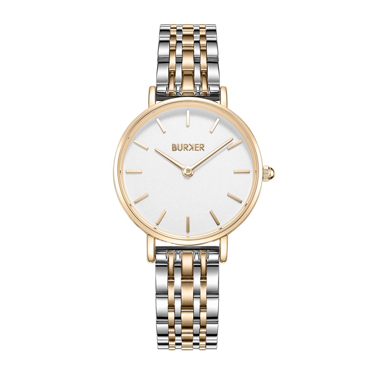 BURKER Ruby Petite Horloge Dames - Rond - Goud Zilver - Schakelband - 28 mm