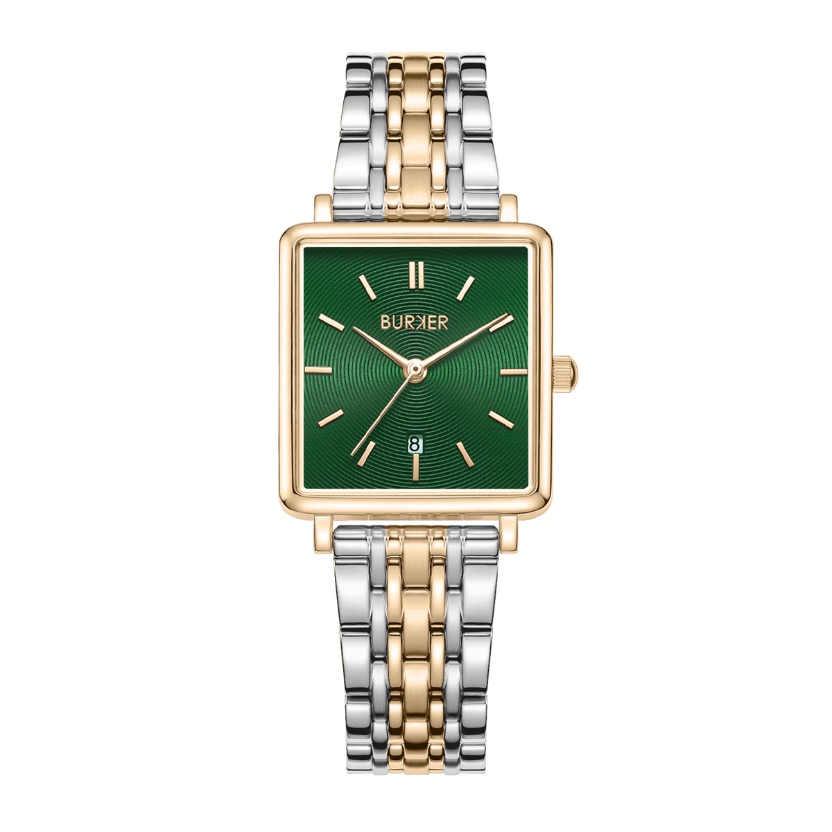 BURKER Daisy Horloge Dames - Vierkant - Goud Zilver Groen - Schakelband - 28mm
