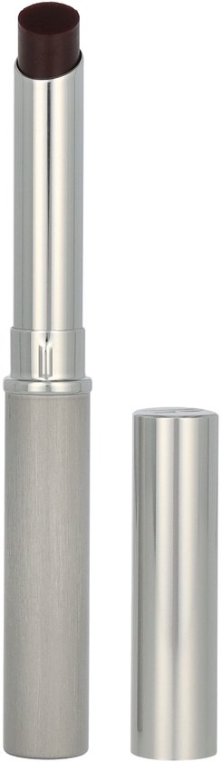 Een zilverkleurige lipstick met zilverkleurige dop, de lipstick is donkerbruin.