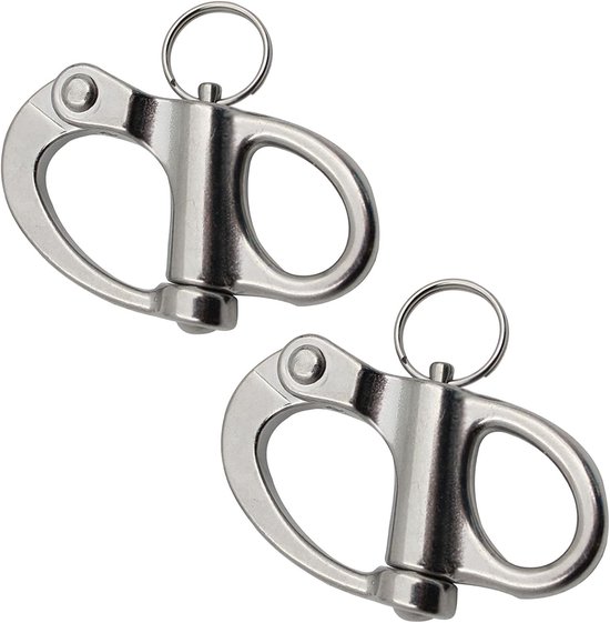 Mousqueton à dégagement Quick en acier inoxydable - Halyard de Spinnaker pivotante Heavy Duty - Manille fixe et pivotante - Lot de 2