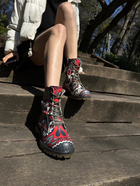 GOBY - Tête de mort - Bottes pour femmes - Botte - Bottes femmes - Bottes dames - Bottes dames - Bottes longues - Fait à la main - Taille 38