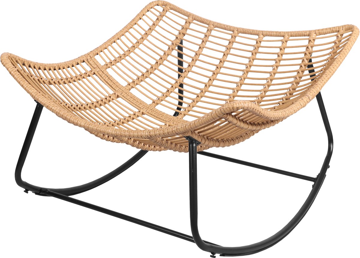Schommelstoel van kunststof rotan met zwart kussen CINTA