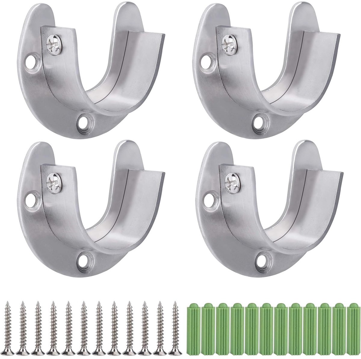 TOVBMUP 4 Stuks Kledingstangen Beugels - U-Vormige Gardinenstang Houders - 32mm - RVS - Geschikt voor Kleding, Gordijnen en Badkamer Accessoires - Incl. Montageschroeven