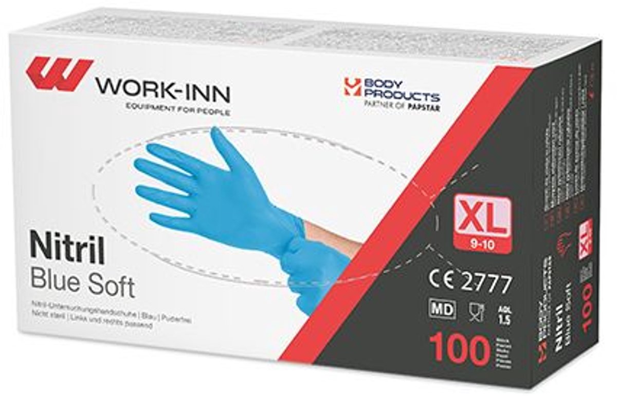 100 WORK-INN/PS Handschoenen Nitril poedervrij Blue Soft blauw Maat: XL