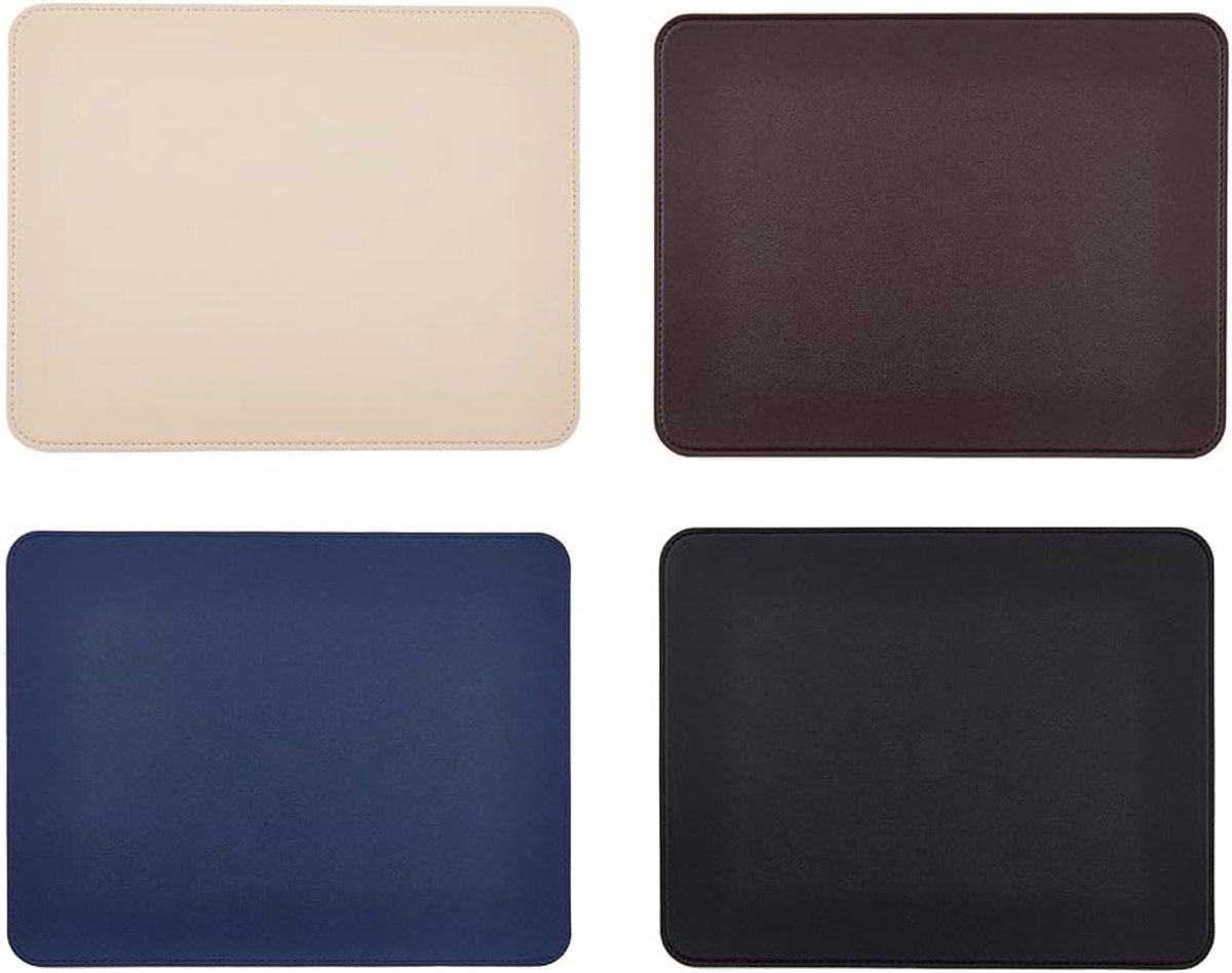 Image of 4Pcs 4 Colors Leer Muismat Rectangle - Niet-slip - Duurzaam Imitatieleer Muismat met Gestikte Randen - Office Muismat - Gladde Oppervlakte 270x210x2mm