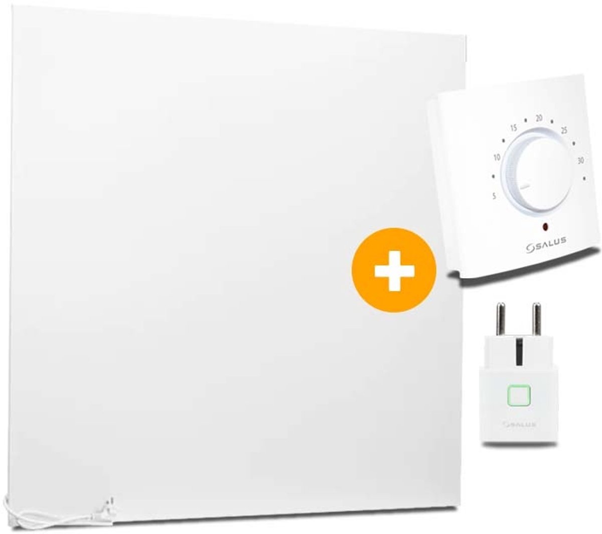 Infrarood Verwarmingspaneel 105×105 cm – Mat Wit – Complete Set met Thermostaat – Wand & Plafond Montage