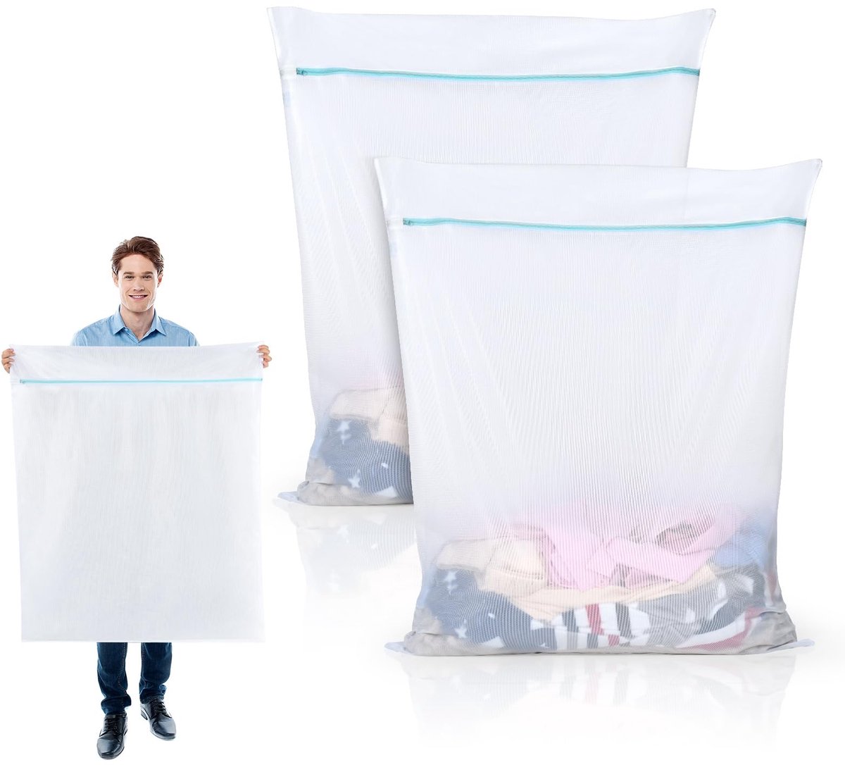 Ibenzoa® Grote herbruikbare wasnetten met ritssluiting voor beddengoed en gordijnen