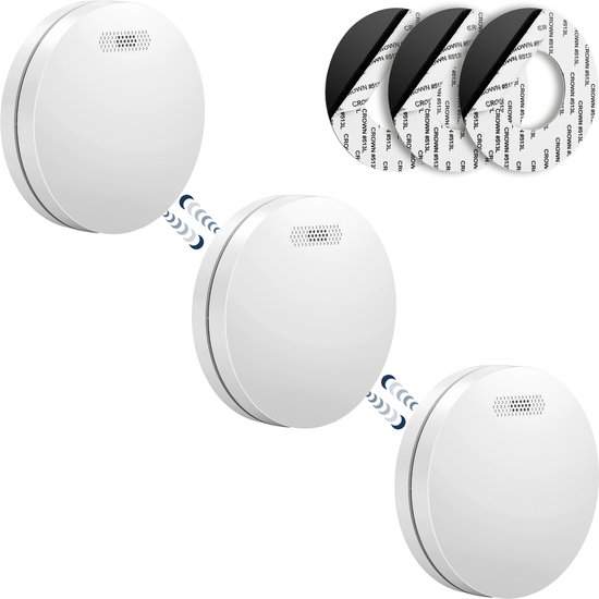 SAVS SM11R4 Draadloos koppelbare rookmelder 3-pack - SafeLink - 10 jaar batterij - Rookmelders met extra dun design - Geen LED lampje - Montage zonder boren - Voldoet aan Europese norm - Koppelbaar brandalarm