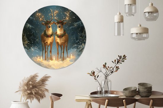 WallCircle - Wandcirkel - Muurcirkel - Dennensprookje - Rendier - Nacht - Aluminium - Dibond - 140x140 cm - Binnen en Buiten