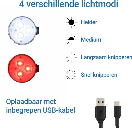 O.Leo - Fietsverlichting USB oplaadbaar - Spatwaterdicht - 4 lichtstanden - Voorlicht fiets & Achterlicht — afbeelding 5
